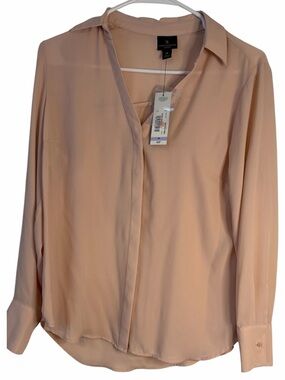 Worthington Soft Blush Button-Down V-Neck Long Sleeve Blouse (003)